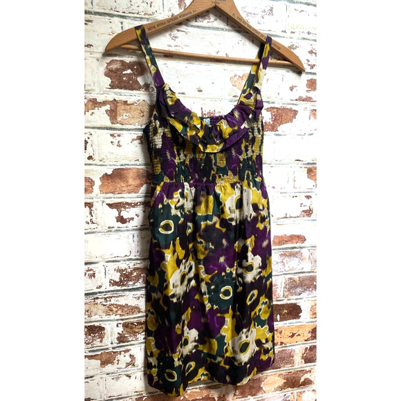 Anthropologie Maeve Pure Silk Giverny Watercolor Smocked Bodice Floral Dress - Picture 4 of 10